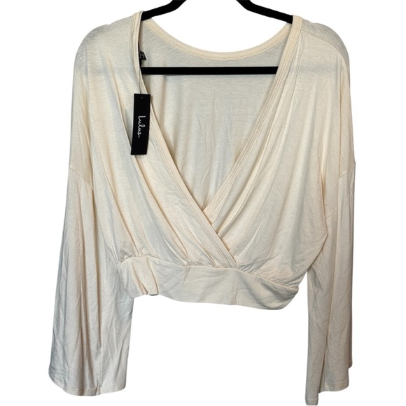 Lulus Reversible Wrap Long Sleeve Top Size M Cream/Beige - Picture 5 of 9
